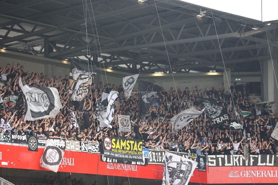 Austria Wien - Sturm Graz
Oesterreichische Fussball Bundesliga, 28. Runde, FK Austria Wien - SK Sturm Graz, Franz Horr Stadion Wien, 07.05.2023. 

Foto zeigt Fans von Sturm mit einem Spruchband
Schlüsselwörter: samstag