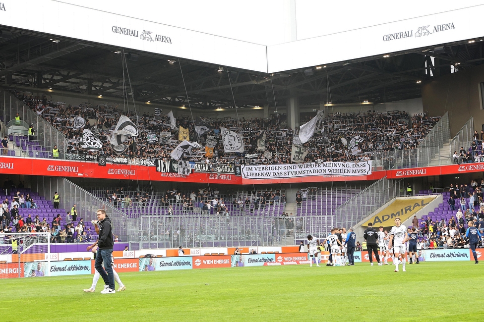 Austria Wien - Sturm Graz
Oesterreichische Fussball Bundesliga, 28. Runde, FK Austria Wien - SK Sturm Graz, Franz Horr Stadion Wien, 07.05.2023. 

Foto zeigt Fans von Sturm mit einem Spruchband
Schlüsselwörter: sturmstadion