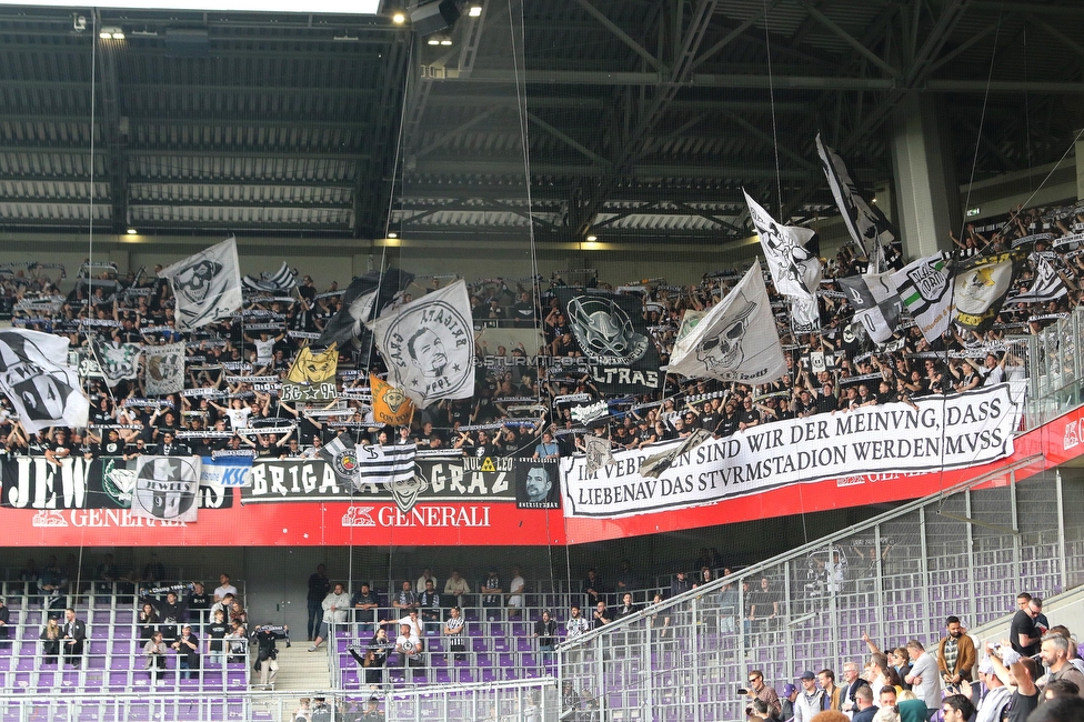 Austria Wien - Sturm Graz
Oesterreichische Fussball Bundesliga, 28. Runde, FK Austria Wien - SK Sturm Graz, Franz Horr Stadion Wien, 07.05.2023. 

Foto zeigt Fans von Sturm
