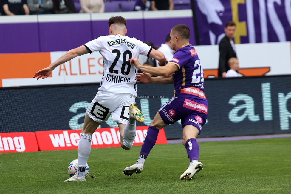 Austria Wien - Sturm Graz
Oesterreichische Fussball Bundesliga, 28. Runde, FK Austria Wien - SK Sturm Graz, Franz Horr Stadion Wien, 07.05.2023. 

Foto zeigt David Schnegg (Sturm)
