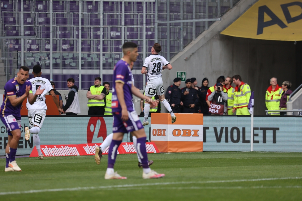 Austria Wien - Sturm Graz
Oesterreichische Fussball Bundesliga, 28. Runde, FK Austria Wien - SK Sturm Graz, Franz Horr Stadion Wien, 07.05.2023. 

Foto zeigt David Schnegg (Sturm)
Schlüsselwörter: torjubel