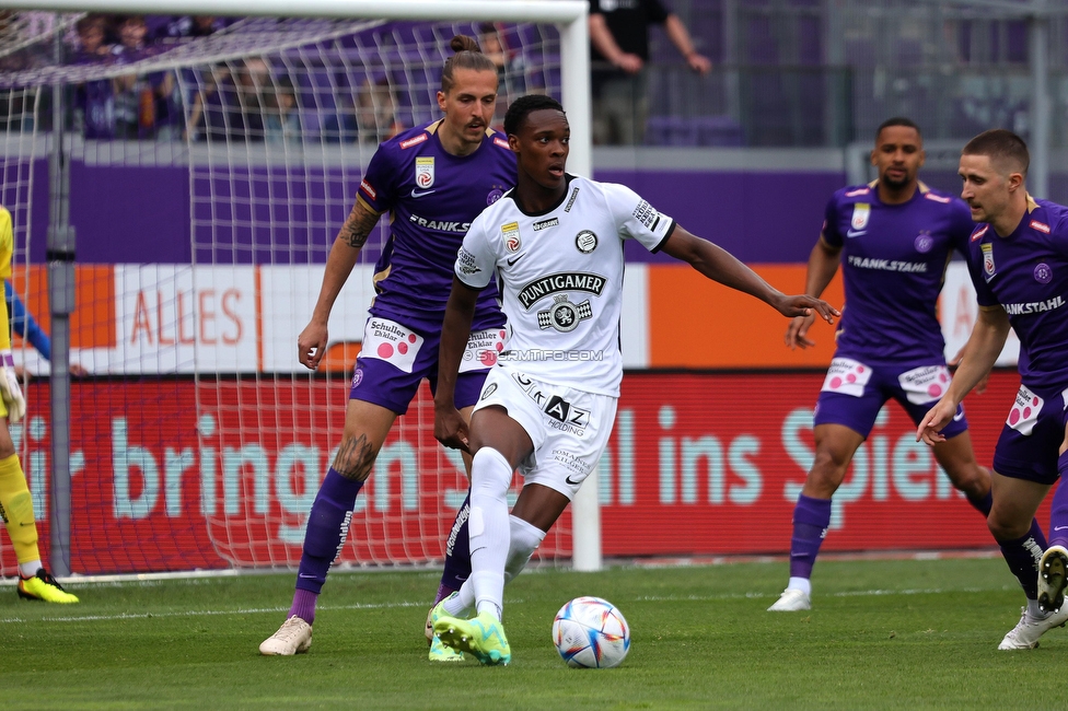 Austria Wien - Sturm Graz
Oesterreichische Fussball Bundesliga, 28. Runde, FK Austria Wien - SK Sturm Graz, Franz Horr Stadion Wien, 07.05.2023. 

Foto zeigt Emanuel Emegha (Sturm)
