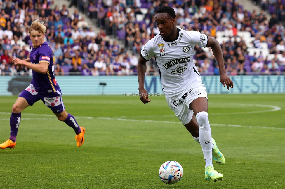 Austria Wien - Sturm Graz
Oesterreichische Fussball Bundesliga, 28. Runde, FK Austria Wien - SK Sturm Graz, Franz Horr Stadion Wien, 07.05.2023. 

Foto zeigt Emanuel Emegha (Sturm)
