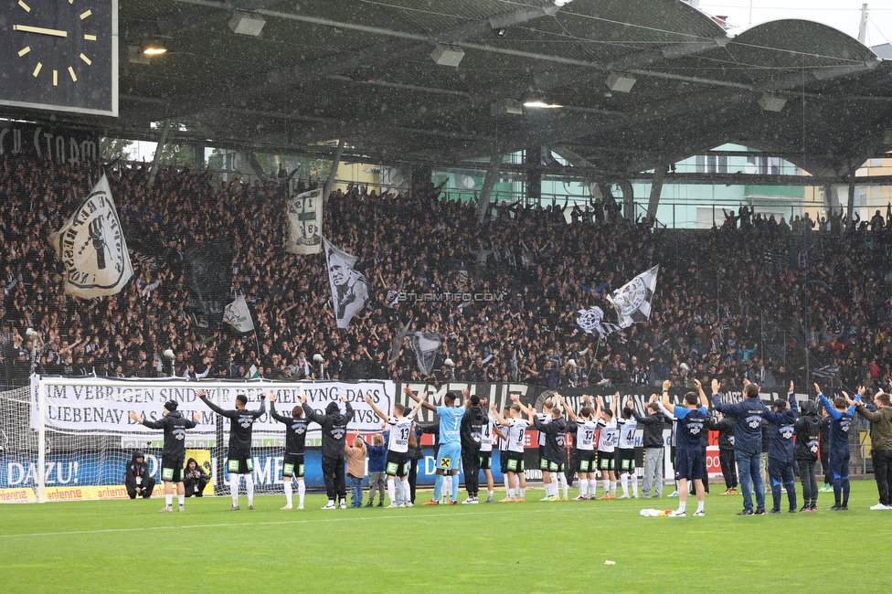 Sturm Graz - Austria Klagenfurt
Oesterreichische Fussball Bundesliga, 29. Runde, SK Sturm Graz - SK Austria Klagenfurt, Stadion Liebenau Graz, 14.05.2023. 

Foto zeigt die Mannschaft von Sturm und Fans von Sturm
