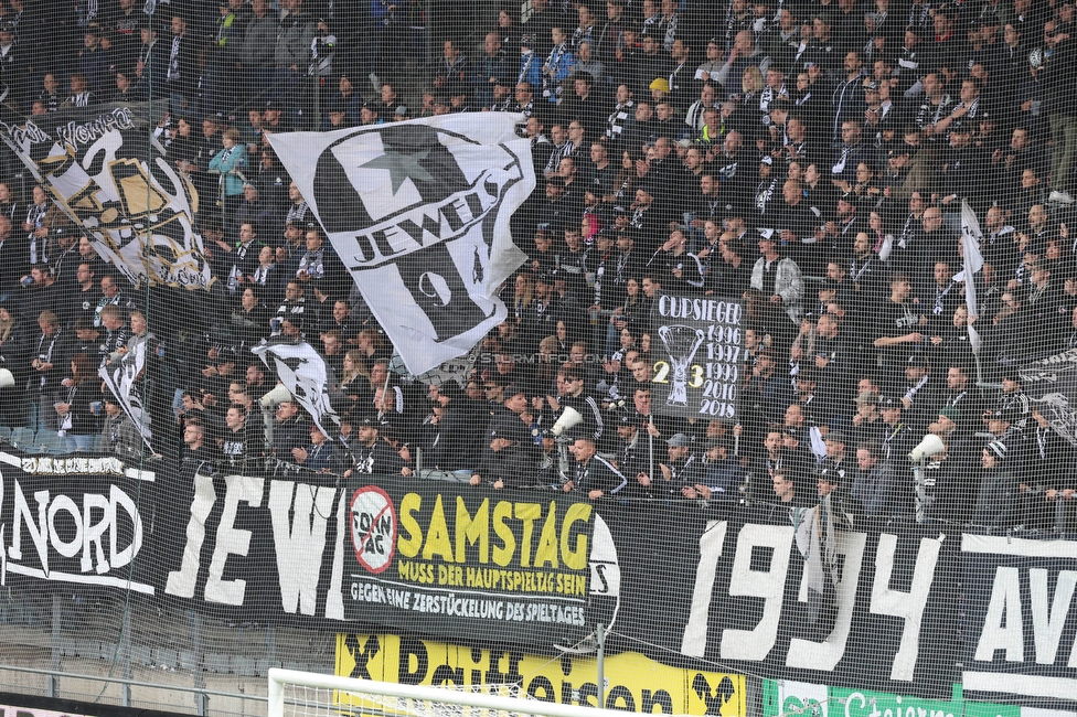 Sturm Graz - Austria Klagenfurt
Oesterreichische Fussball Bundesliga, 29. Runde, SK Sturm Graz - SK Austria Klagenfurt, Stadion Liebenau Graz, 14.05.2023. 

Foto zeigt Fans von Sturm mit einem Spruchband
Schlüsselwörter: samstag