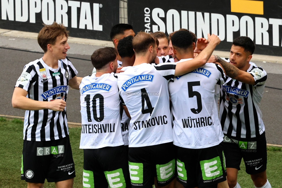 Sturm Graz - Austria Klagenfurt
Oesterreichische Fussball Bundesliga, 29. Runde, SK Sturm Graz - SK Austria Klagenfurt, Stadion Liebenau Graz, 14.05.2023. 

Foto zeigt David Affengruber (Sturm), Otar Kiteishvili (Sturm), Jon Gorenc-Stankovic (Sturm), Gregory Wuethrich (Sturm), David Schnegg (Sturm) und Jusuf Gazibegovic (Sturm)
Schlüsselwörter: torjubel