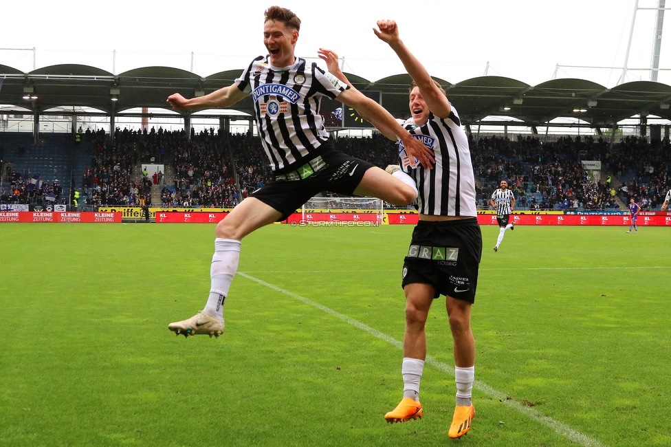 Sturm Graz - Austria Klagenfurt
Oesterreichische Fussball Bundesliga, 29. Runde, SK Sturm Graz - SK Austria Klagenfurt, Stadion Liebenau Graz, 14.05.2023. 

Foto zeigt David Schnegg (Sturm) und Alexander Prass (Sturm)
Schlüsselwörter: torjubel