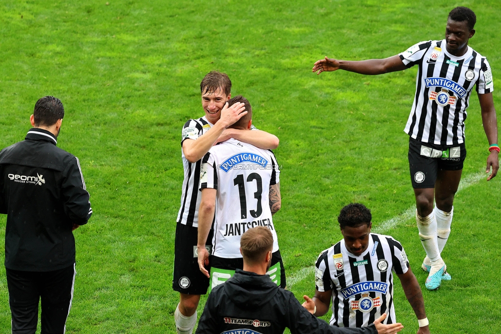 Sturm Graz - Austria Klagenfurt
Oesterreichische Fussball Bundesliga, 29. Runde, SK Sturm Graz - SK Austria Klagenfurt, Stadion Liebenau Graz, 14.05.2023. 

Foto zeigt David Affengruber (Sturm) und Jakob Jantscher (Sturm)
Schlüsselwörter: schals