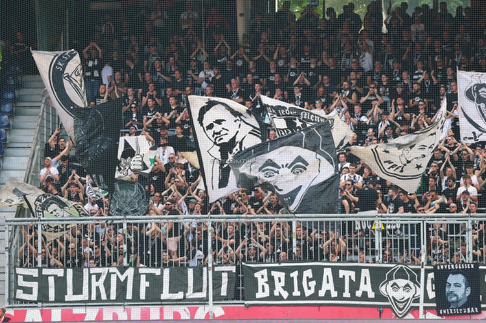 RB Salzburg - Sturm Graz
Oesterreichische Fussball Bundesliga, 30. Runde, FC RB Salzburg - SK Sturm Graz, Stadion Wals-Siezenheim, 21.05.2023. 

Foto zeigt Fans von Sturm
Schlüsselwörter: sturmflut brigata