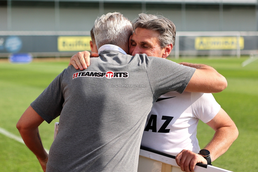 Sturm Damen - Altenmarkt
OEFB Frauen Bundesliga, 17. Runde, SK Sturm Graz Damen - SKV Altenmarkt, Trainingszentrum Messendorf, 27.05.2023. 

Foto zeigt Helmut Degen (Organisatorischer Leiter Sturm Damen) und Christian Lang (Cheftrainer Sturm Damen)
