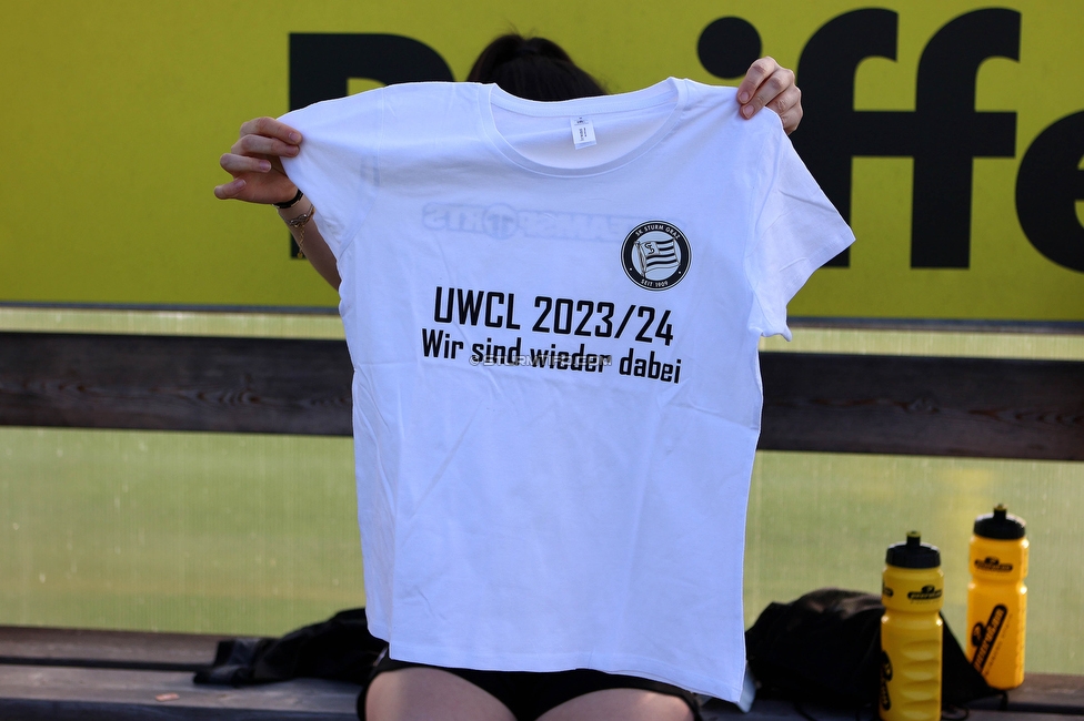 Sturm Damen - Altenmarkt
OEFB Frauen Bundesliga, 17. Runde, SK Sturm Graz Damen - SKV Altenmarkt, Trainingszentrum Messendorf, 27.05.2023. 

Foto zeigt das UWCL T Shirt
