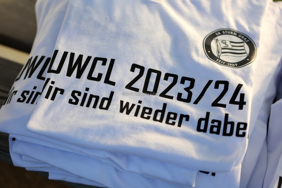 Sturm Damen - Altenmarkt
OEFB Frauen Bundesliga, 17. Runde, SK Sturm Graz Damen - SKV Altenmarkt, Trainingszentrum Messendorf, 27.05.2023. 

Foto zeigt das UWCL T Shirt
