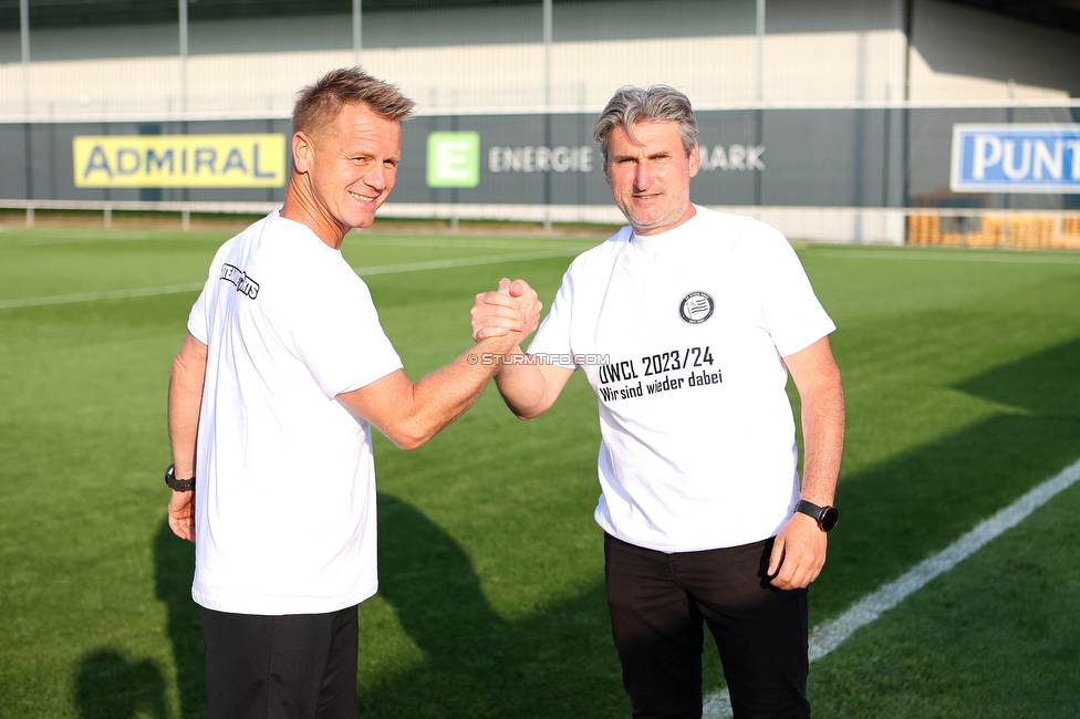 Sturm Damen - Altenmarkt
OEFB Frauen Bundesliga, 17. Runde, SK Sturm Graz Damen - SKV Altenmarkt, Trainingszentrum Messendorf, 27.05.2023. 

Foto zeigt Daniel Gutschi (Torwart Trainer Sturm Damen) und Christian Lang (Cheftrainer Sturm Damen)
