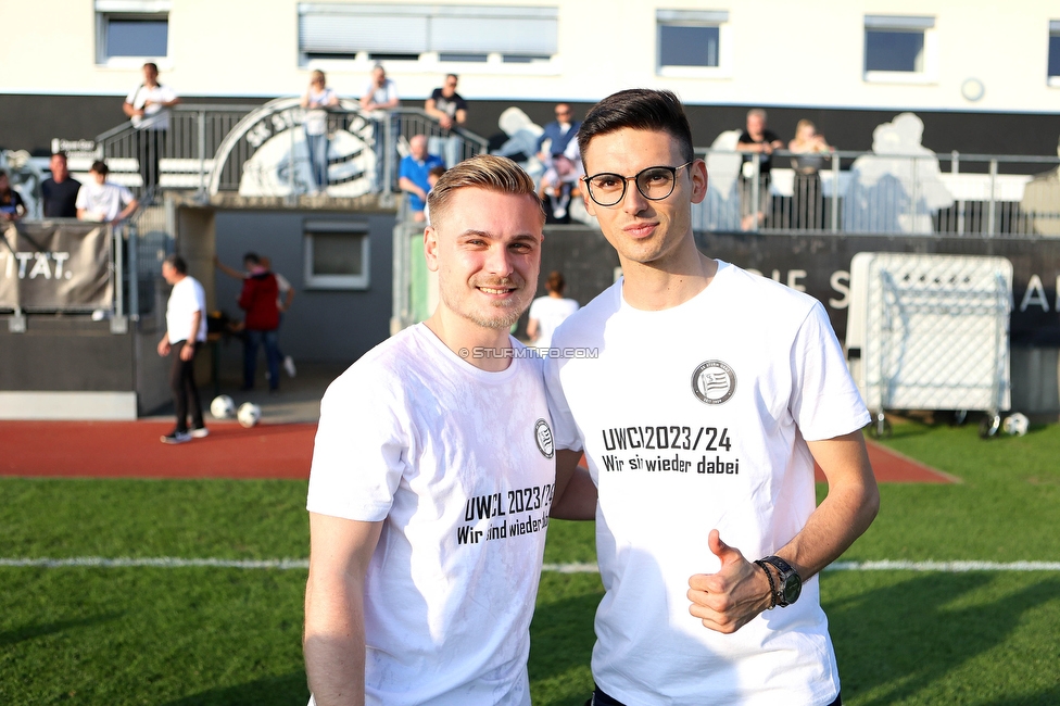 Sturm Damen - Altenmarkt
OEFB Frauen Bundesliga, 17. Runde, SK Sturm Graz Damen - SKV Altenmarkt, Trainingszentrum Messendorf, 27.05.2023. 

Foto zeigt Michael Erlitz (Sportlicher Leiter Sturm Damen) und Tode Djakovic (Videoanalyst Sturm Damen)
