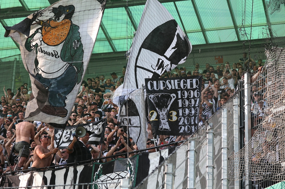 Rapid Wien - Sturm Graz
Oesterreichische Fussball Bundesliga, 31. Runde, SK Rapid Wien - SK Sturm Graz, Weststadion Wien, 28.05.2023. 

Foto zeigt Fans von Sturm
