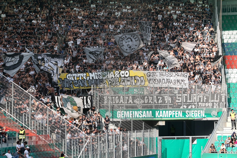 Rapid Wien - Sturm Graz
Oesterreichische Fussball Bundesliga, 31. Runde, SK Rapid Wien - SK Sturm Graz, Weststadion Wien, 28.05.2023. 

Foto zeigt Fans von Sturm mit einem Spruchband
Schlüsselwörter: brigata