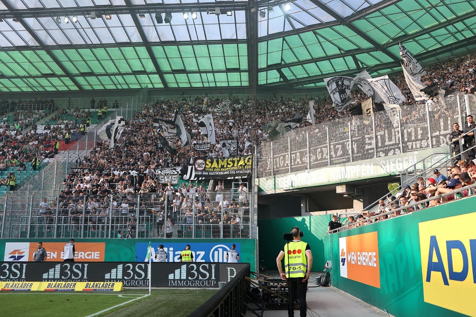 Rapid Wien - Sturm Graz
Oesterreichische Fussball Bundesliga, 31. Runde, SK Rapid Wien - SK Sturm Graz, Weststadion Wien, 28.05.2023. 

Foto zeigt Fans von Sturm mit einem Spruchband
Schlüsselwörter: samstag