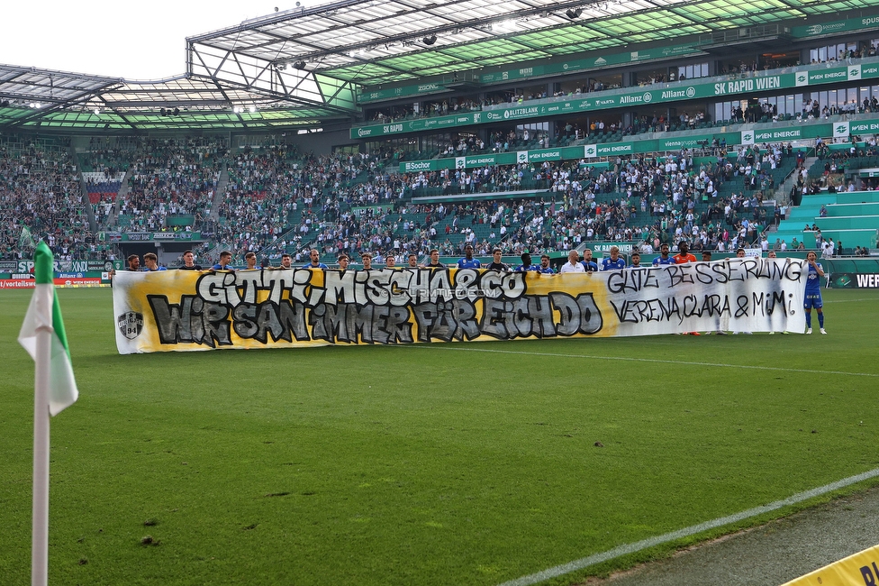 Rapid Wien - Sturm Graz
Oesterreichische Fussball Bundesliga, 31. Runde, SK Rapid Wien - SK Sturm Graz, Weststadion Wien, 28.05.2023. 

Foto zeigt die Mannschaft von Sturm mit einem Spruchband
