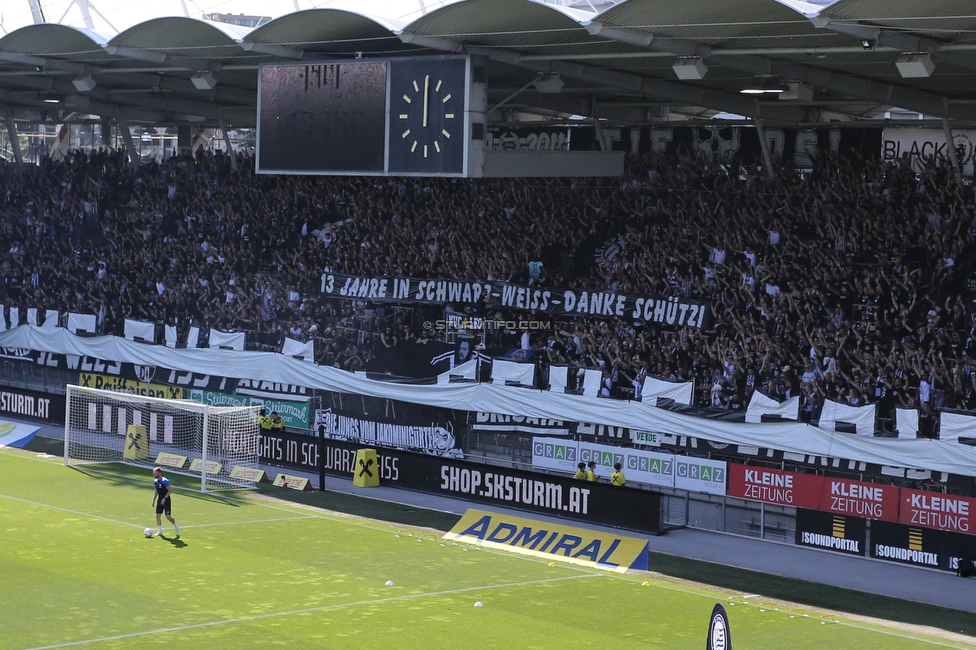 Sturm Graz - LASK
Oesterreichische Fussball Bundesliga, 32. Runde, SK Sturm Graz - LASK, Stadion Liebenau Graz, 03.06.2023. 

Foto zeigt Fans von Sturm mit einem Spruchband
