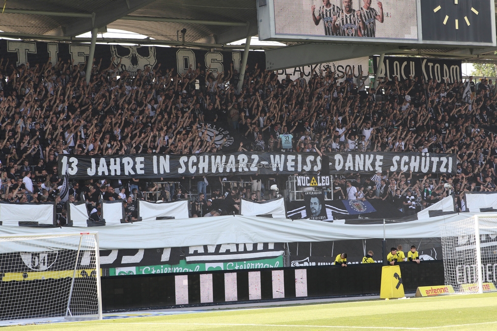 Sturm Graz - LASK
Oesterreichische Fussball Bundesliga, 32. Runde, SK Sturm Graz - LASK, Stadion Liebenau Graz, 03.06.2023. 

Foto zeigt Fans von Sturm mit einem Spruchband
