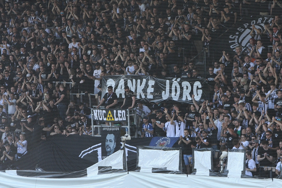 Sturm Graz - LASK
Oesterreichische Fussball Bundesliga, 32. Runde, SK Sturm Graz - LASK, Stadion Liebenau Graz, 03.06.2023. 

Foto zeigt Fans von Sturm mit einem Spruchband
