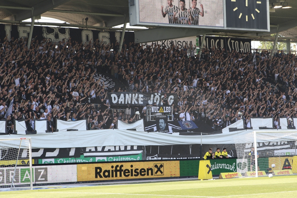 Sturm Graz - LASK
Oesterreichische Fussball Bundesliga, 32. Runde, SK Sturm Graz - LASK, Stadion Liebenau Graz, 03.06.2023. 

Foto zeigt Fans von Sturm mit einem Spruchband
