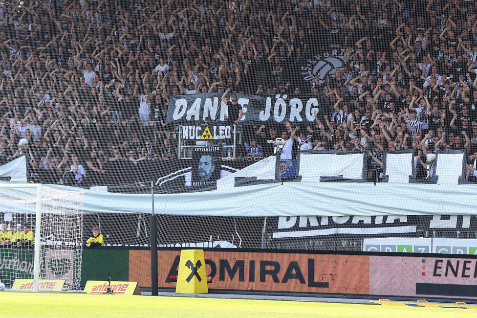 Sturm Graz - LASK
Oesterreichische Fussball Bundesliga, 32. Runde, SK Sturm Graz - LASK, Stadion Liebenau Graz, 03.06.2023. 

Foto zeigt Fans von Sturm mit einem Spruchband
