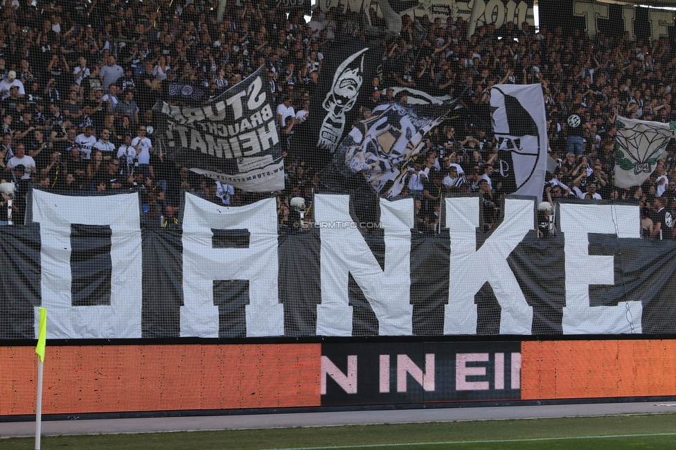 Sturm Graz - LASK
Oesterreichische Fussball Bundesliga, 32. Runde, SK Sturm Graz - LASK, Stadion Liebenau Graz, 03.06.2023. 

Foto zeigt Fans von Sturm mit einer Choreografie
