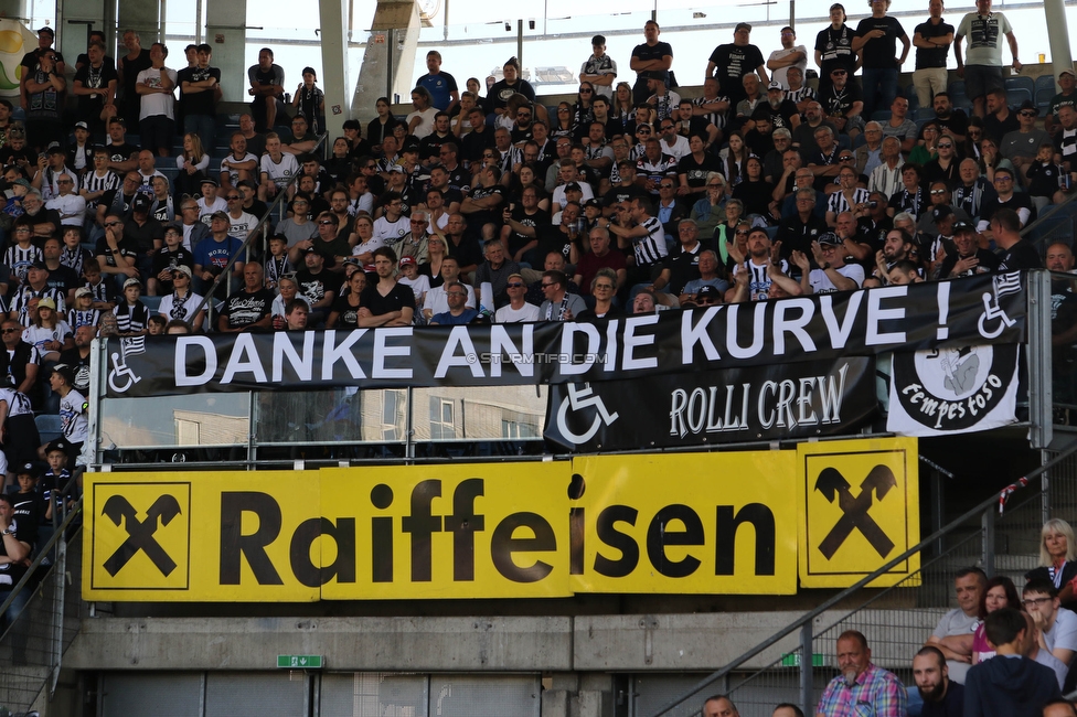 Sturm Graz - LASK
Oesterreichische Fussball Bundesliga, 32. Runde, SK Sturm Graz - LASK, Stadion Liebenau Graz, 03.06.2023. 

Foto zeigt Fans von Sturm mit einem Spruchband
Schlüsselwörter: rollicrew