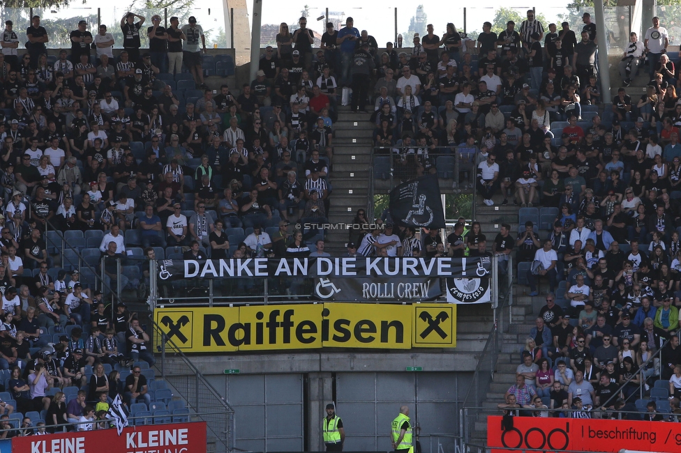 Sturm Graz - LASK
Oesterreichische Fussball Bundesliga, 32. Runde, SK Sturm Graz - LASK, Stadion Liebenau Graz, 03.06.2023. 

Foto zeigt Fans von Sturm mit einem Spruchband
Schlüsselwörter: rollicrew