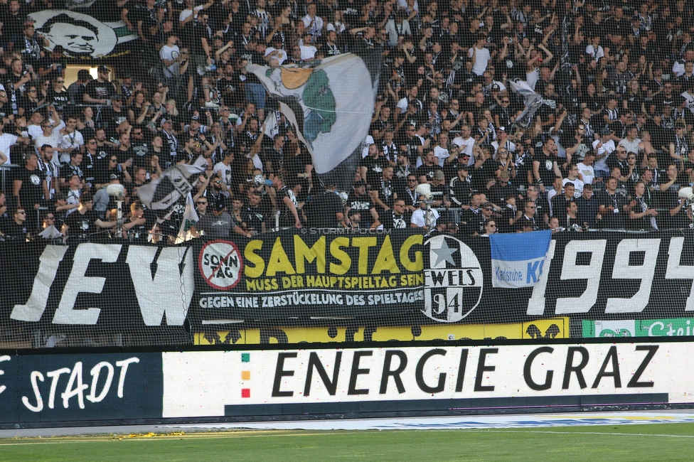 Sturm Graz - LASK
Oesterreichische Fussball Bundesliga, 32. Runde, SK Sturm Graz - LASK, Stadion Liebenau Graz, 03.06.2023. 

Foto zeigt Fans von Sturm mit einem Spruchband
Schlüsselwörter: samstag