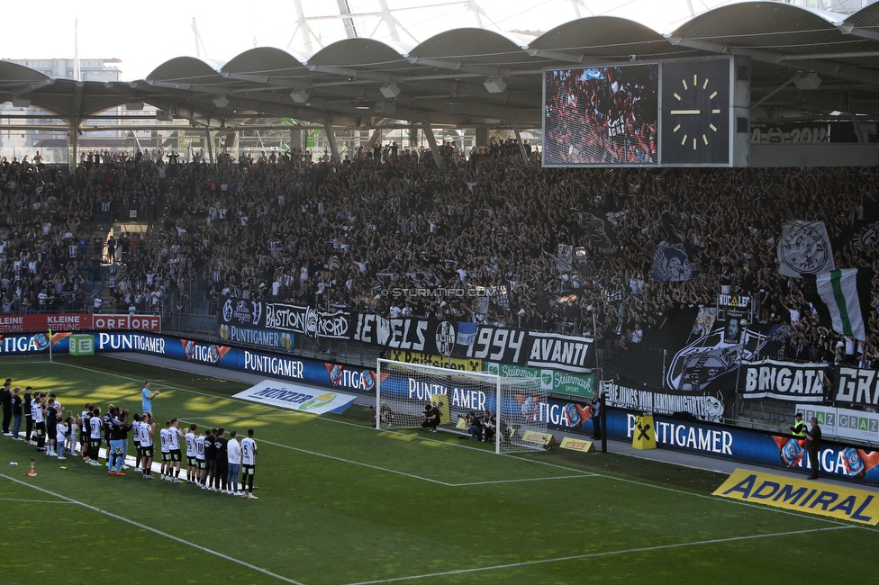 Sturm Graz - LASK
Oesterreichische Fussball Bundesliga, 32. Runde, SK Sturm Graz - LASK, Stadion Liebenau Graz, 03.06.2023. 

Foto zeigt Fans von Sturm und die Mannschaft von Sturm
