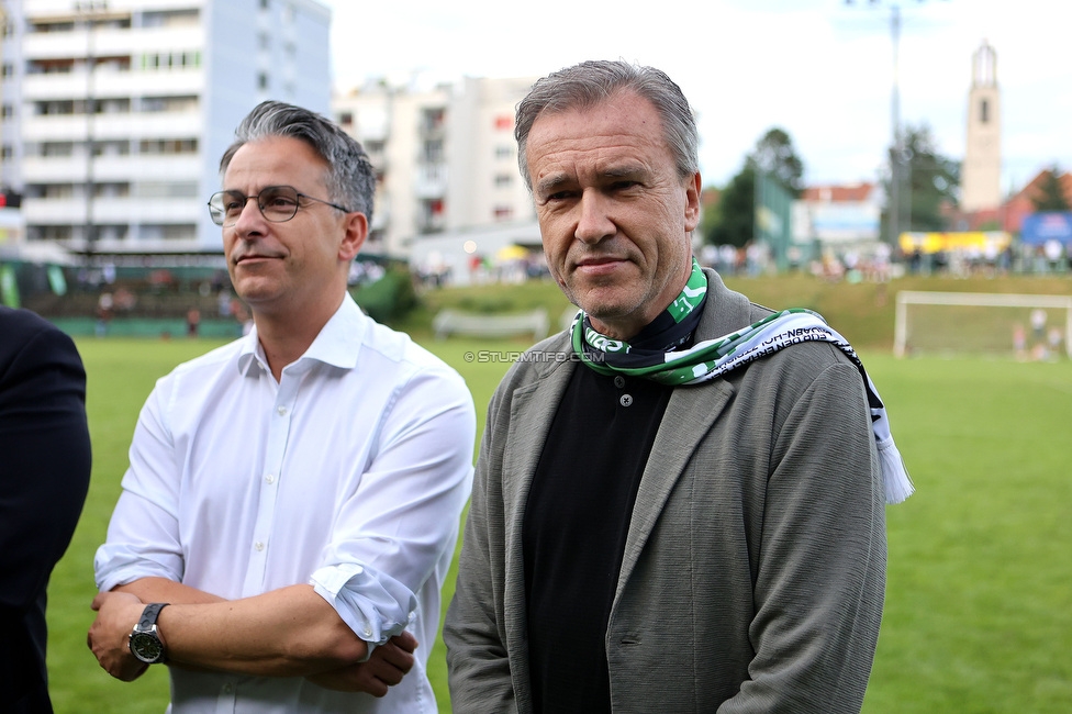 Eroeffnung Gruabn Holztribuene
Eroeffnung Gruabn Holztribuene, Gruabn Graz, 24.06.2023.

Foto zeigt Christian Jauk (Praesident Sturm) und Kurt Hohensinner (Sportstadtrat Graz)
