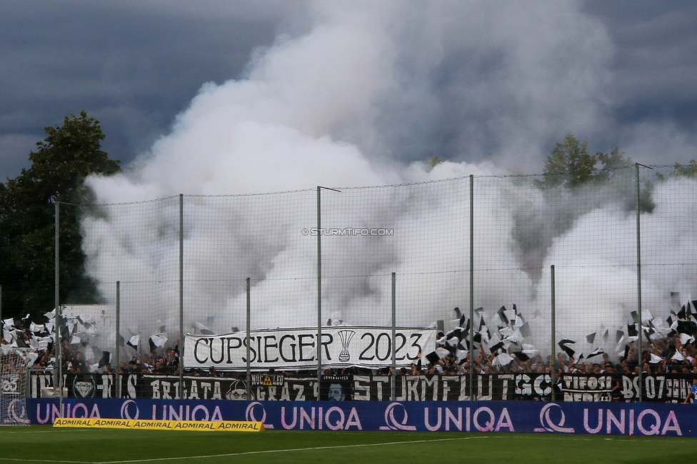 SAK - Sturm Graz
OEFB Cup, 1. Runde, SAK Klagenfurt - SK Sturm Graz, Sportpark Welzenegg, 22.07.2023. 

Foto zeigt Fans von Sturm mit einer Choreografie
Schlüsselwörter: pyrotechnik