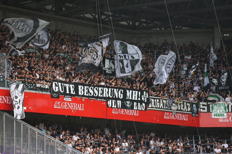 Austria Wien - Sturm Graz
Oesterreichische Fussball Bundesliga, 1. Runde, FK Austria Wien - SK Sturm Graz, Franz-Horr-Stadion Wien, 30.07.2023. 

Foto zeigt Fans von Sturm
