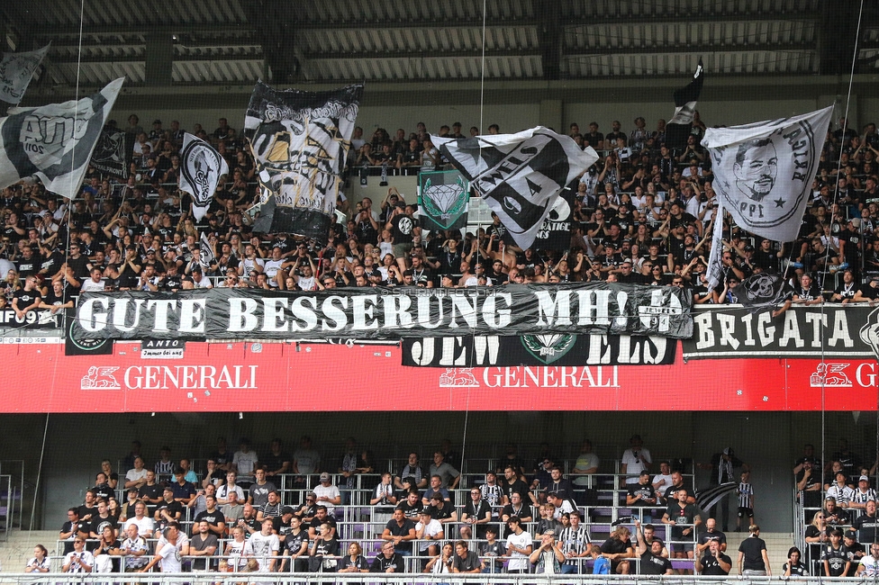 Austria Wien - Sturm Graz
Oesterreichische Fussball Bundesliga, 1. Runde, FK Austria Wien - SK Sturm Graz, Franz-Horr-Stadion Wien, 30.07.2023. 

Foto zeigt Fans von Sturm
