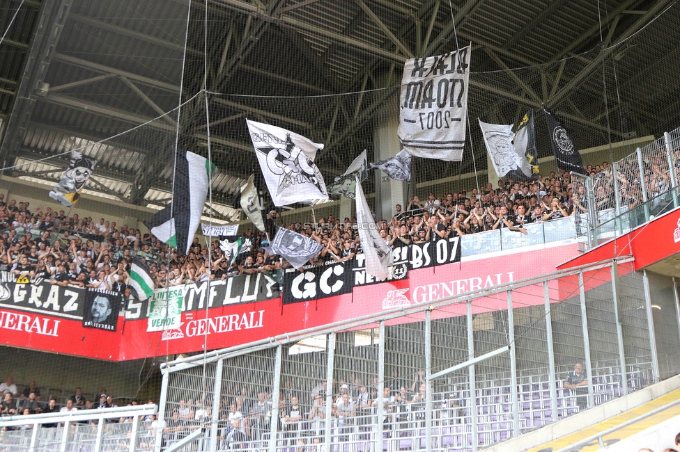 Austria Wien - Sturm Graz
Oesterreichische Fussball Bundesliga, 1. Runde, FK Austria Wien - SK Sturm Graz, Franz-Horr-Stadion Wien, 30.07.2023. 

Foto zeigt Fans von Sturm
