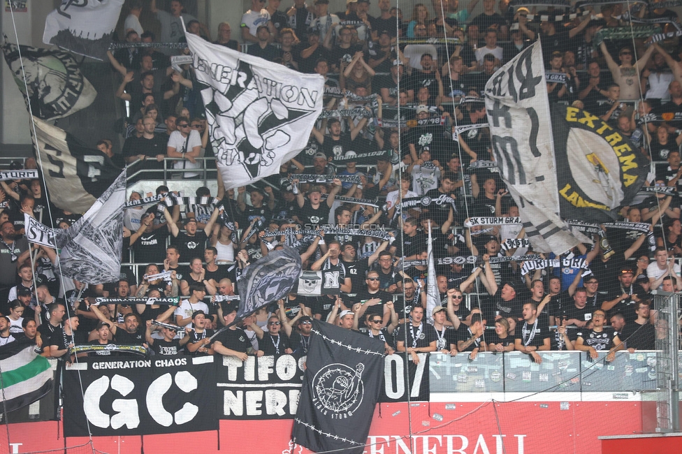 Austria Wien - Sturm Graz
Oesterreichische Fussball Bundesliga, 1. Runde, FK Austria Wien - SK Sturm Graz, Franz-Horr-Stadion Wien, 30.07.2023. 

Foto zeigt Fans von Sturm
