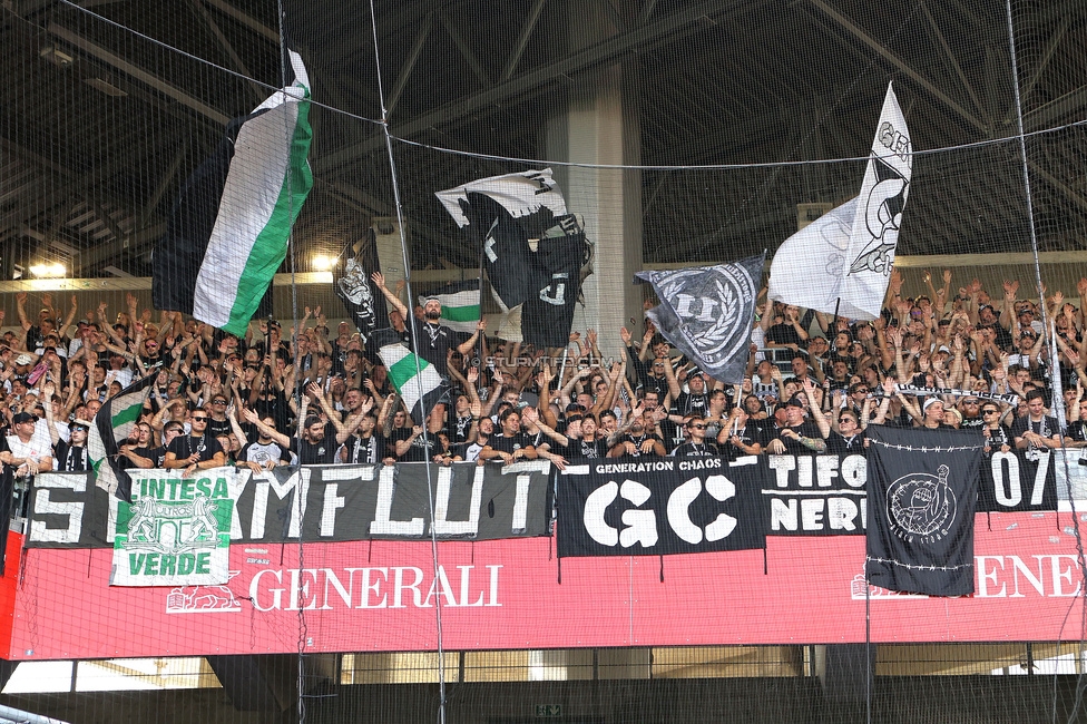 Austria Wien - Sturm Graz
Oesterreichische Fussball Bundesliga, 1. Runde, FK Austria Wien - SK Sturm Graz, Franz-Horr-Stadion Wien, 30.07.2023. 

Foto zeigt Fans von Sturm
