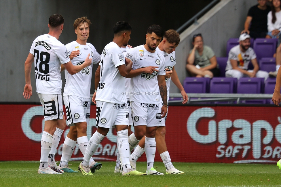 Austria Wien - Sturm Graz
Oesterreichische Fussball Bundesliga, 1. Runde, FK Austria Wien - SK Sturm Graz, Franz-Horr-Stadion Wien, 30.07.2023. 

Foto zeigt David Schnegg (Sturm), David Affengruber (Sturm), Manprit Sarkaria (Sturm), Jusuf Gazibegovic (Sturm) und Alexander Prass (Sturm)
