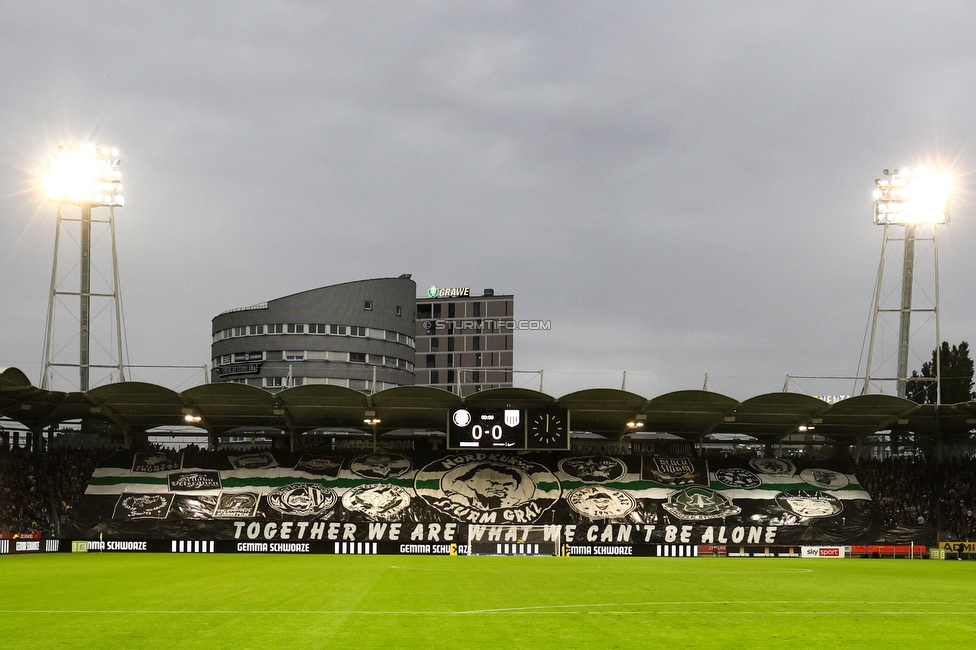 Sturm Graz - LASK
Oesterreichische Fussball Bundesliga, 2. Runde, SK Sturm Graz - LASK, Stadion Liebenau Graz, 05.05.2023. 

Foto zeigt Fans von Sturm mit einer Choreografie
