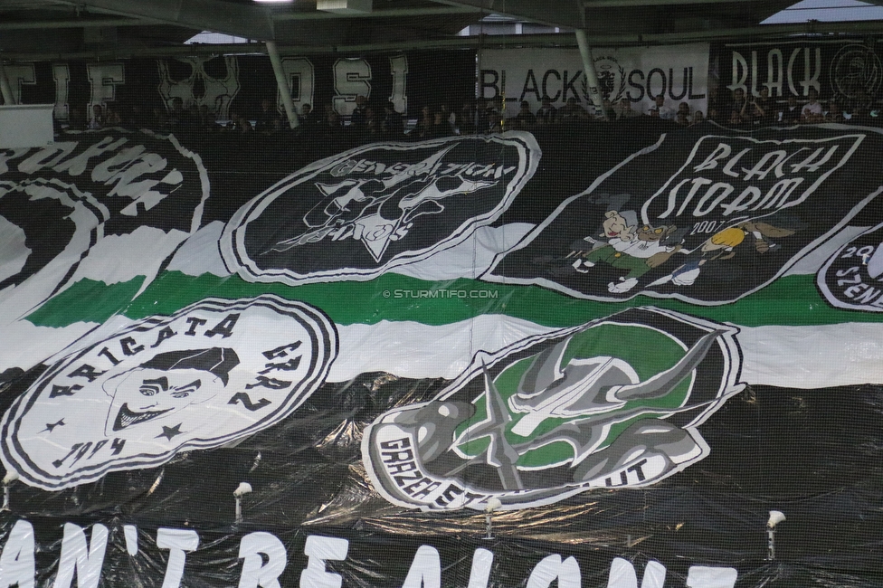 Sturm Graz - LASK
Oesterreichische Fussball Bundesliga, 2. Runde, SK Sturm Graz - LASK, Stadion Liebenau Graz, 05.05.2023. 

Foto zeigt Fans von Sturm mit einer Choreografie
