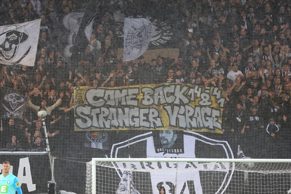 Sturm Graz - LASK
Oesterreichische Fussball Bundesliga, 2. Runde, SK Sturm Graz - LASK, Stadion Liebenau Graz, 05.05.2023. 

Foto zeigt Fans von Sturm mit einem Spruchband
Schlüsselwörter: brigata