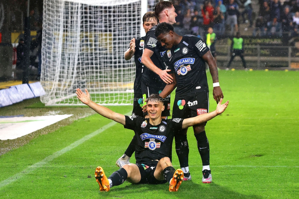 Sturm Graz - LASK
Oesterreichische Fussball Bundesliga, 2. Runde, SK Sturm Graz - LASK, Stadion Liebenau Graz, 05.08.2023. 

Foto zeigt Szymon Wlodarczyk (Sturm)
Schlüsselwörter: torjubel