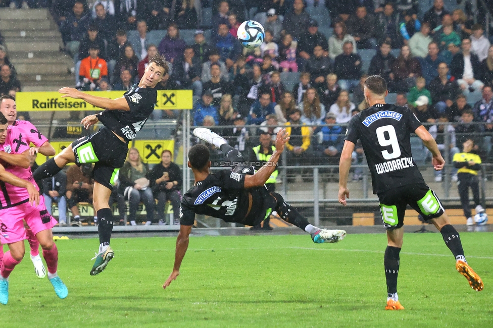 Sturm Graz - LASK
Oesterreichische Fussball Bundesliga, 2. Runde, SK Sturm Graz - LASK, Stadion Liebenau Graz, 05.08.2023. 

Foto zeigt David Affengruber (Sturm), Gregory Wuethrich (Sturm) und Szymon Wlodarczyk (Sturm)
