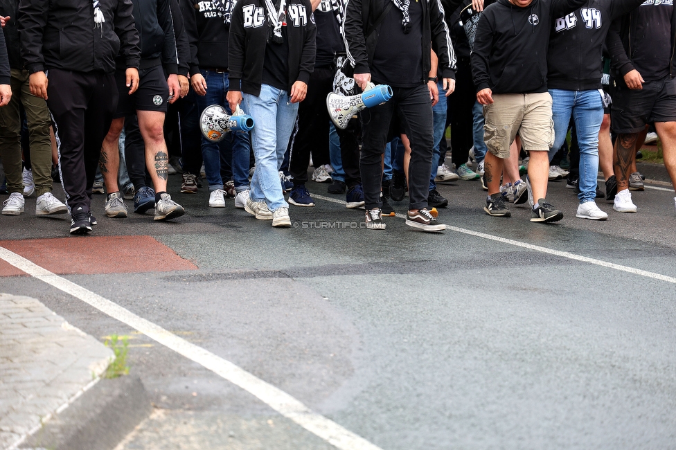 PSV Eindhoven - Sturm Graz
UEFA Champions League Qualifikation 3. Runde, PSV Eindhoven - SK Sturm Graz, Philips Stadion Eindhoven, 08.08.2023. 

Foto zeigt Fans von Sturm beim Corteo
