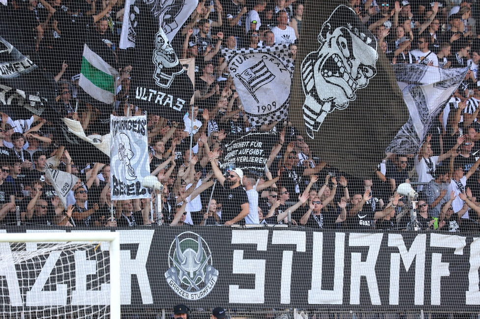 Sturm Graz - Austria Klagenfurt
Oesterreichische Fussball Bundesliga, 3. Runde, SK Sturm Graz - SK Austria Klagenfurt, Stadion Liebenau Graz, 12.08.2023. 

Foto zeigt Fans von Sturm
Schlüsselwörter: sturmflut