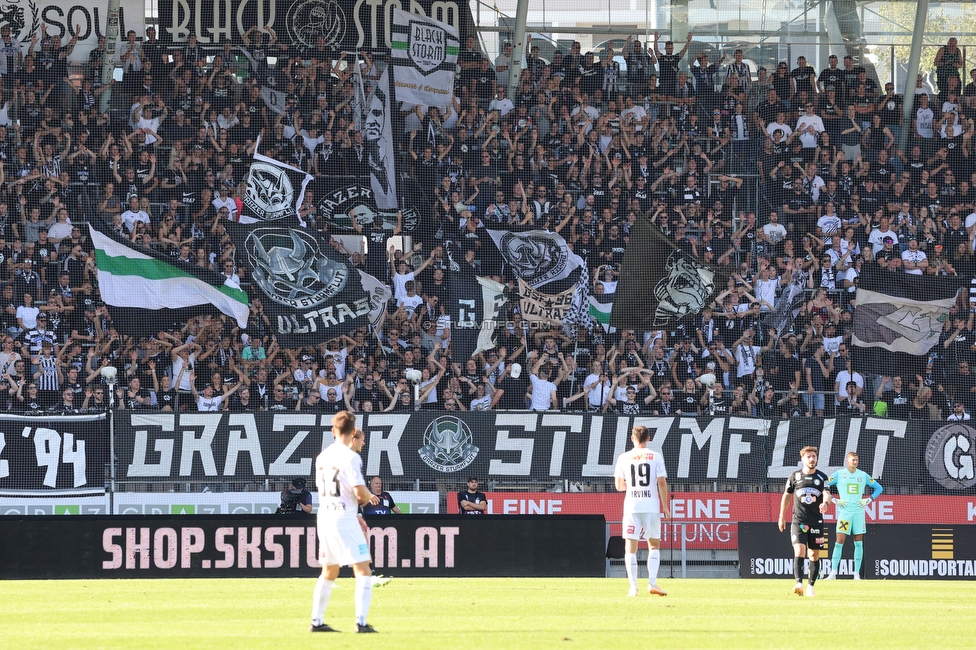 Sturm Graz - Austria Klagenfurt
Oesterreichische Fussball Bundesliga, 3. Runde, SK Sturm Graz - SK Austria Klagenfurt, Stadion Liebenau Graz, 12.08.2023. 

Foto zeigt Fans von Sturm
Schlüsselwörter: sturmflut