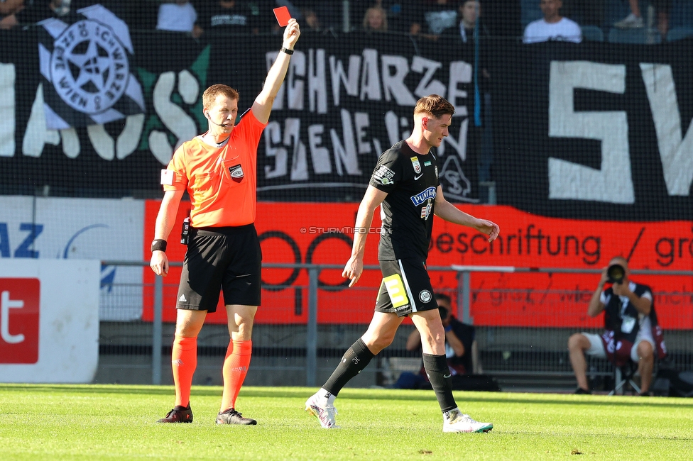 Sturm Graz - Austria Klagenfurt
Oesterreichische Fussball Bundesliga, 3. Runde, SK Sturm Graz - SK Austria Klagenfurt, Stadion Liebenau Graz, 12.08.2023. 

Foto zeigt Schiedsrichter Markus Hameter und David Schnegg (Sturm)
Schlüsselwörter: rote