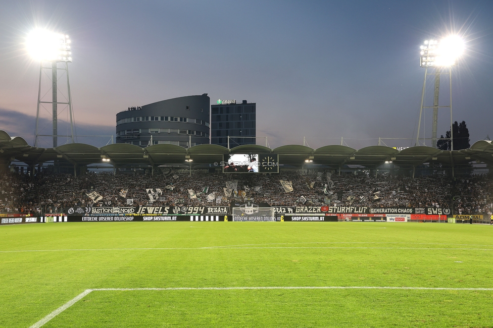 Sturm Graz - PSV Eindhoven
UEFA Champions League Qualifikation 3. Runde, SK Sturm Graz - PSV Eindhoven, Stadion Liebenau Graz, 15.08.2023. 

Foto zeigt Fans von Sturm
Schlüsselwörter: schals